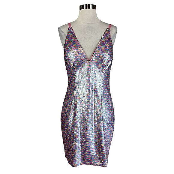 Aidan Mattox Women's Cocktail Dress Size 10 Pink Sequined Sleeveless Mini Shift - Picture 1 of 12